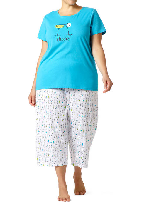 HUE® Plus Size Cocktail Printed T-Shirt and Capris