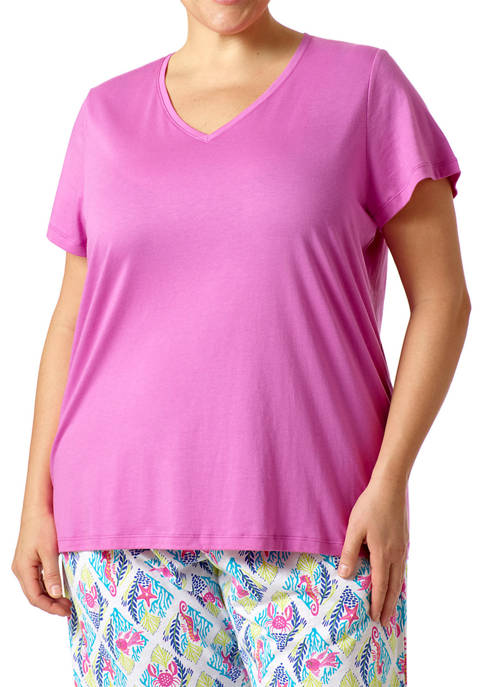 HUE® Plus Size Short Sleeve V-Neck Pajama T-Shirt