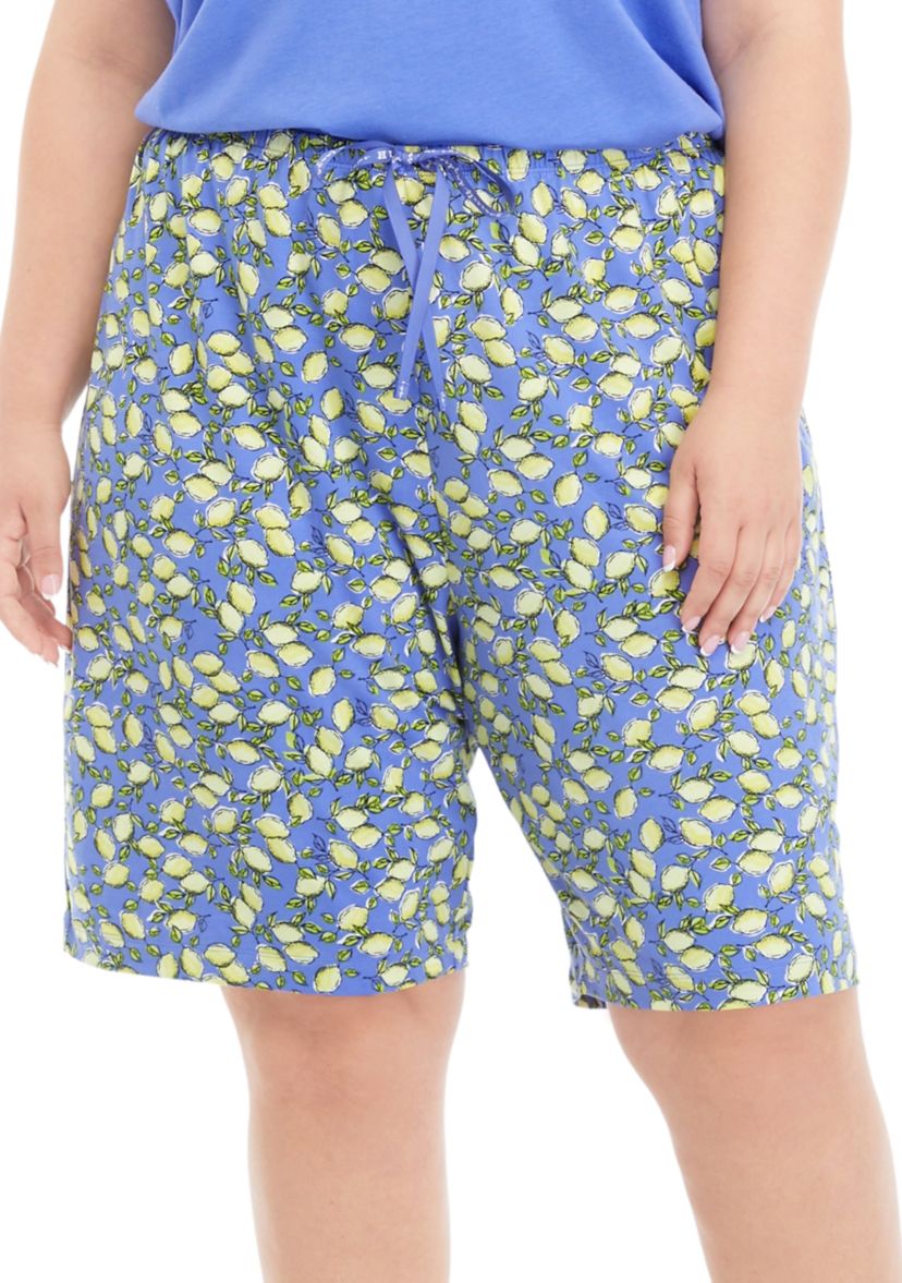 Plus Size Classic Lemon Printed Pajama Shorts
