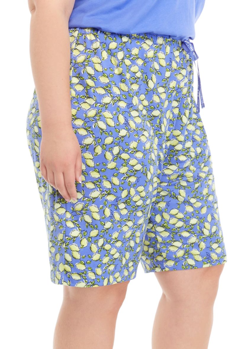 Plus Size Classic Lemon Printed Pajama Shorts