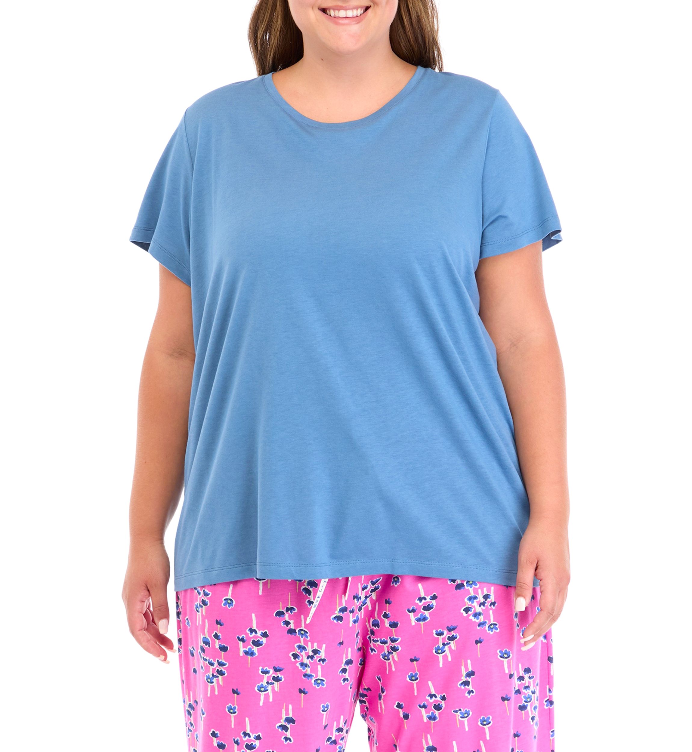 Plus Size Short Sleeve Solid Scoop Neck Pajama T-Shirt