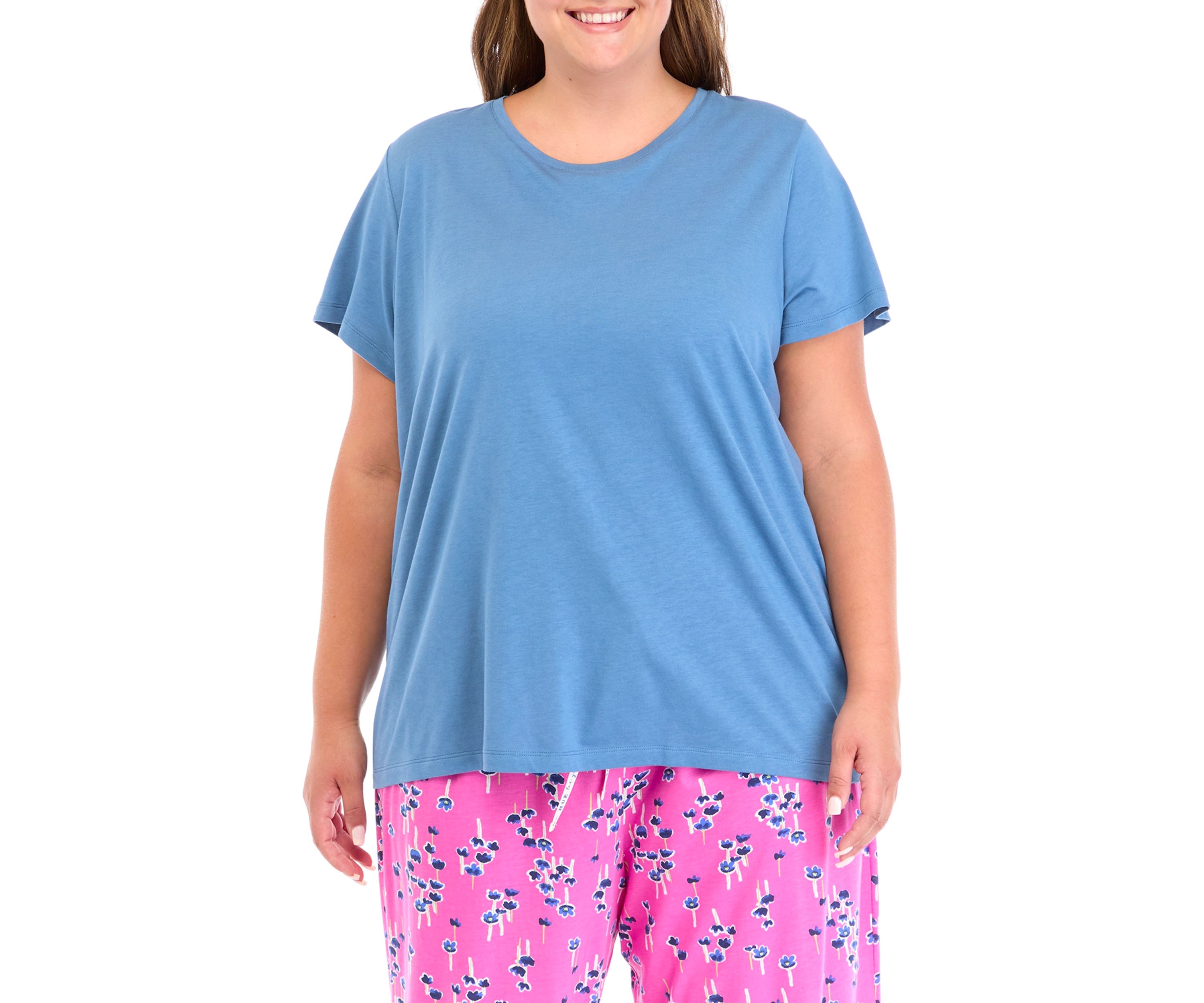 Plus Size Short Sleeve Solid Scoop Neck Pajama T-Shirt