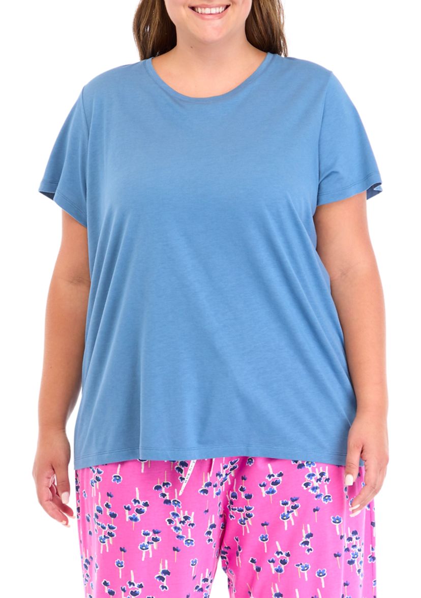Plus Size Short Sleeve Solid Scoop Neck Pajama T-Shirt