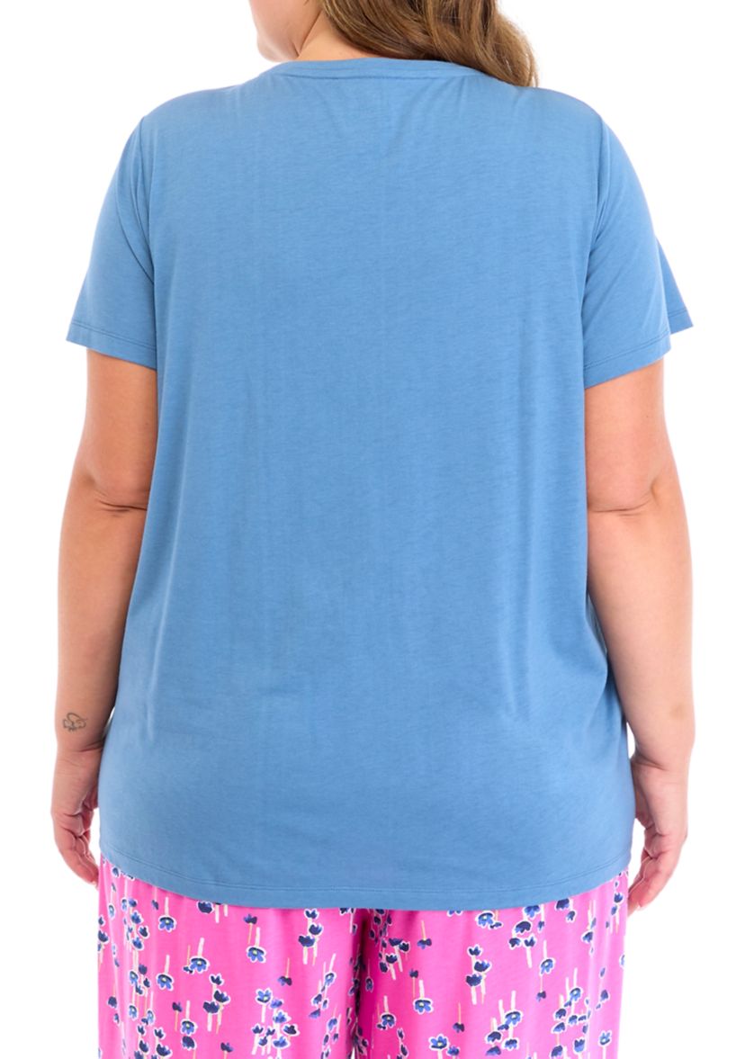 Plus Size Short Sleeve Solid Scoop Neck Pajama T-Shirt