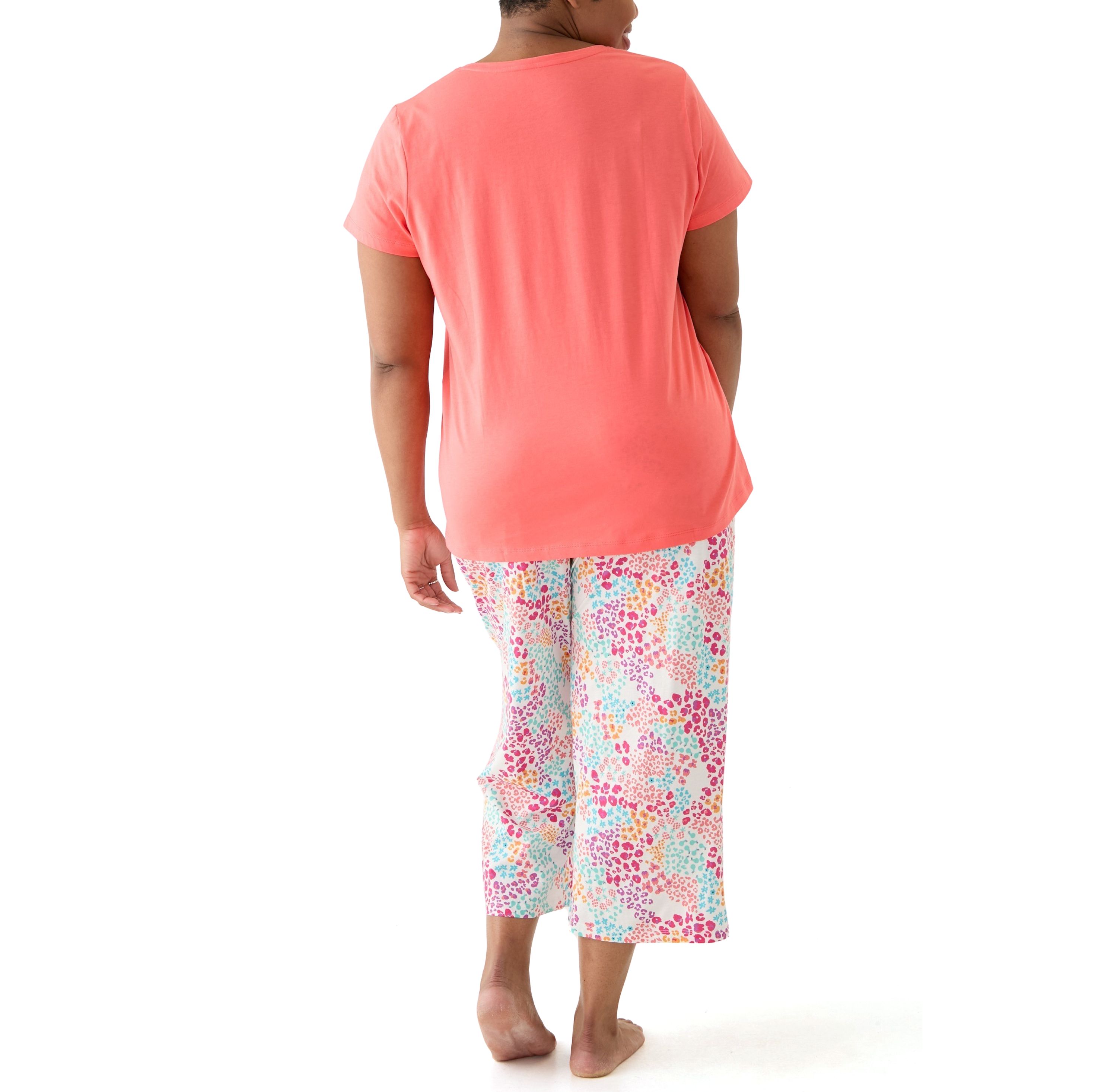 Plus Size Cotton Knit T-Shirt and Capri Pajama Set