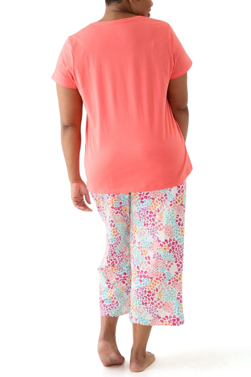 Plus Size Cotton Knit T-Shirt and Capri Pajama Set