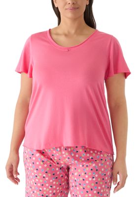 HUE Women's Plus Size Scoop Neck Rosette Pajama Shirt