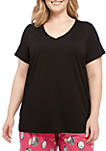 Plus Size Solid V-Neck Short Sleeve Sleep T-Shirt 