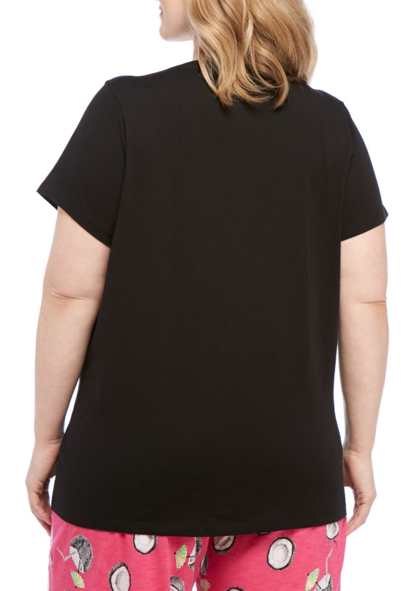 Plus Size Sleepwell Solid Short Sleeve V-Neck Sleep T-Shirt with Temperature Regulating Technology