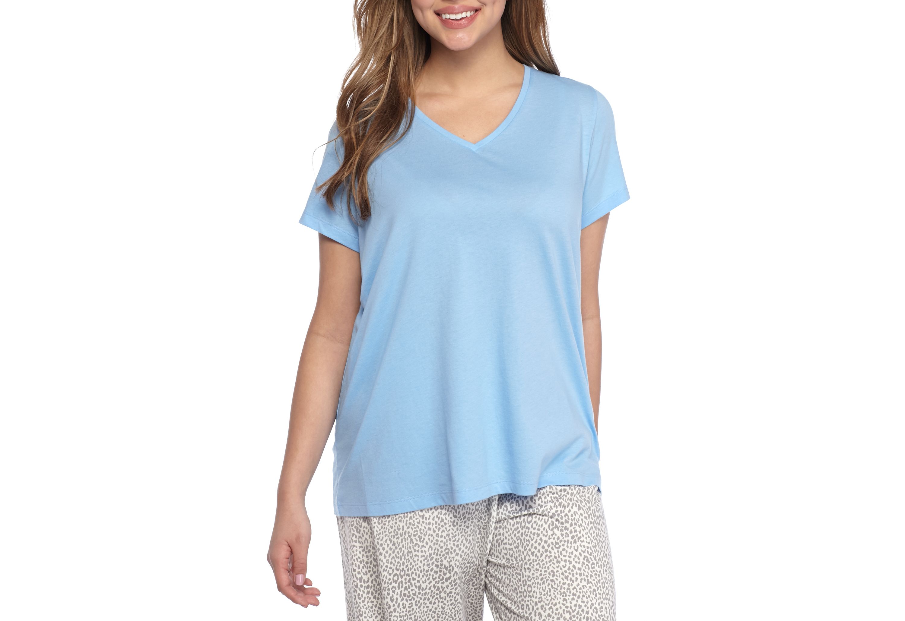 Plus Size Sleepwell Solid Short Sleeve V-Neck Sleep T-Shirt with Temperature Regulating Technology