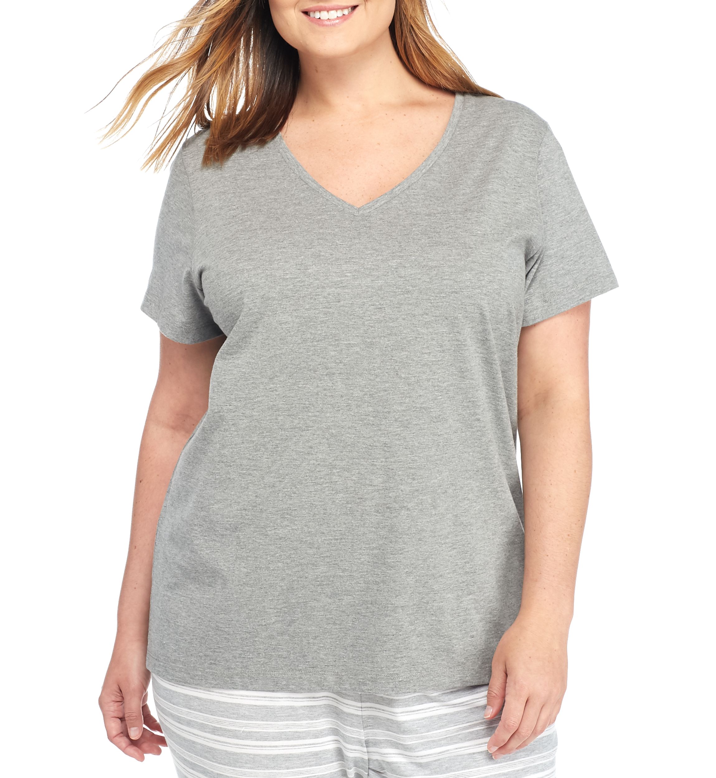 Plus Size Sleepwell Solid 3/4 V-Neck T-Shirt with Temperature Regulating Technology