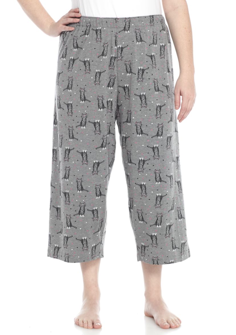 Plus Size Sleepwell Printed Knit Capri Pajama Pants with Temperature Regulating Technology