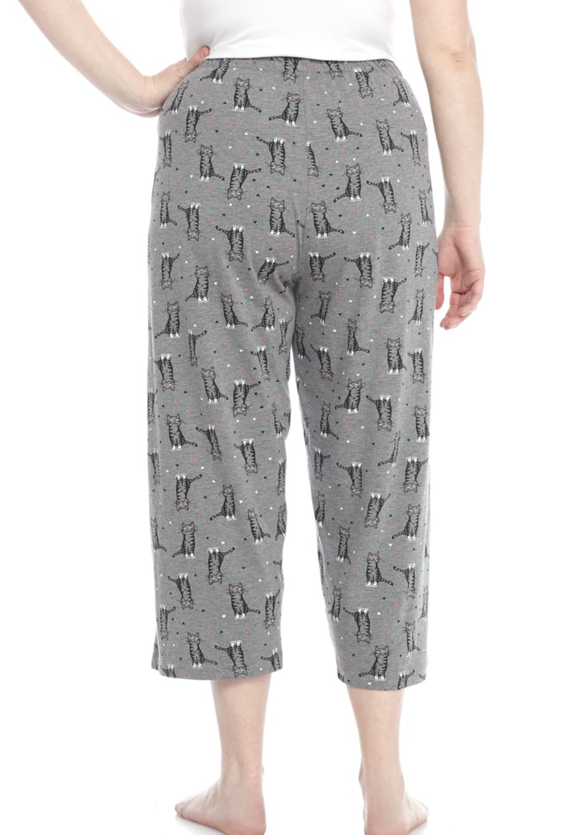Plus Size Sleepwell Printed Knit Capri Pajama Pants with Temperature Regulating Technology