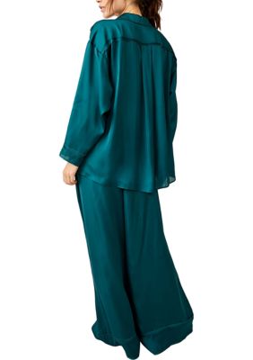 Dreamy Diva Emerald Green Satin Two-Piece Pajama Set