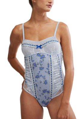 Free People Women's Sara Corset Bodysuit, Blue, Large