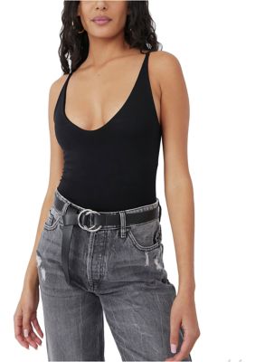 Free People Women's Seamless V-Neck Camisole, Black, L/XL