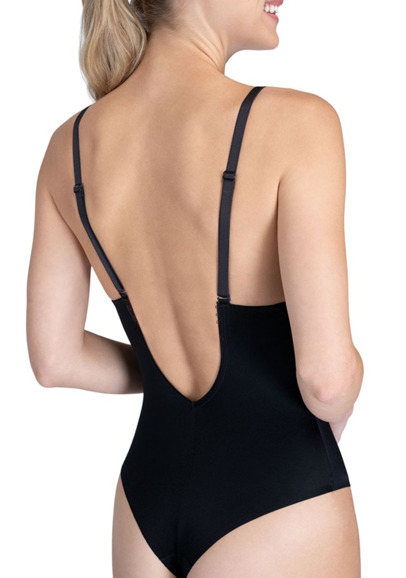 Womens Suit Your Fancy Low Back Plunge Thong Bodysuit