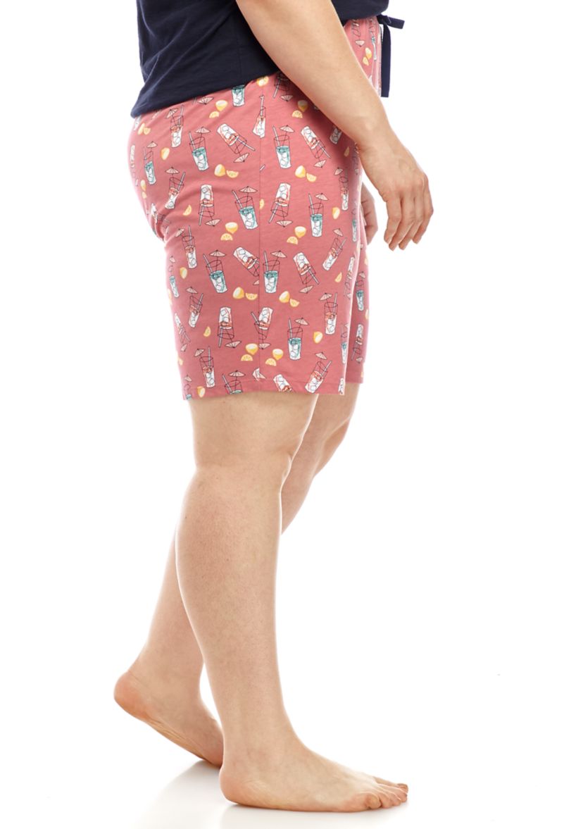 Plus Size Printed Bermuda Sleep Shorts 