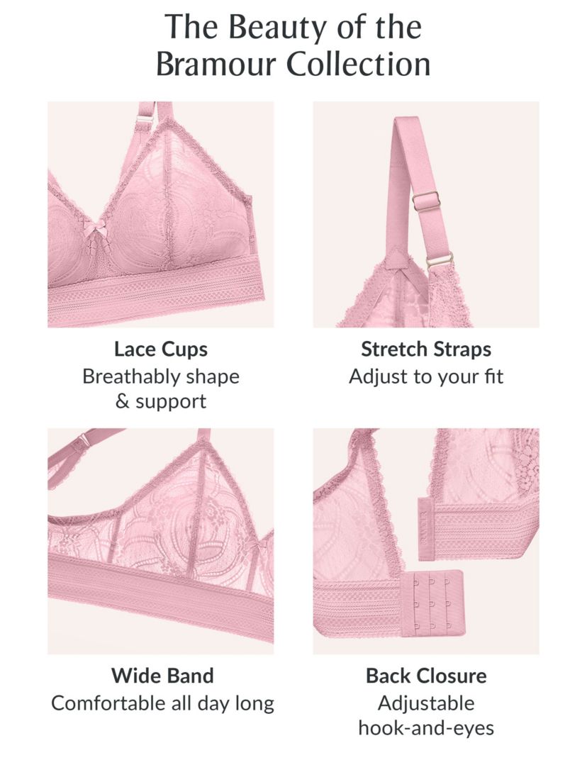 Full Figure Plus Size Bramour Gramercy Luxe Lace Bralette Wirefree #7012