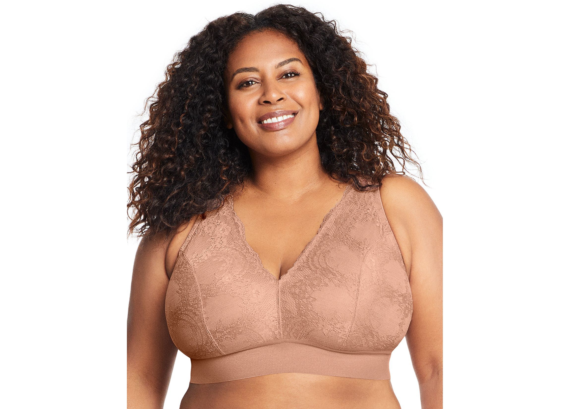 Full Figure Plus Size Bramour Lexington Lace Plunge Bralette Wirefree #7013
