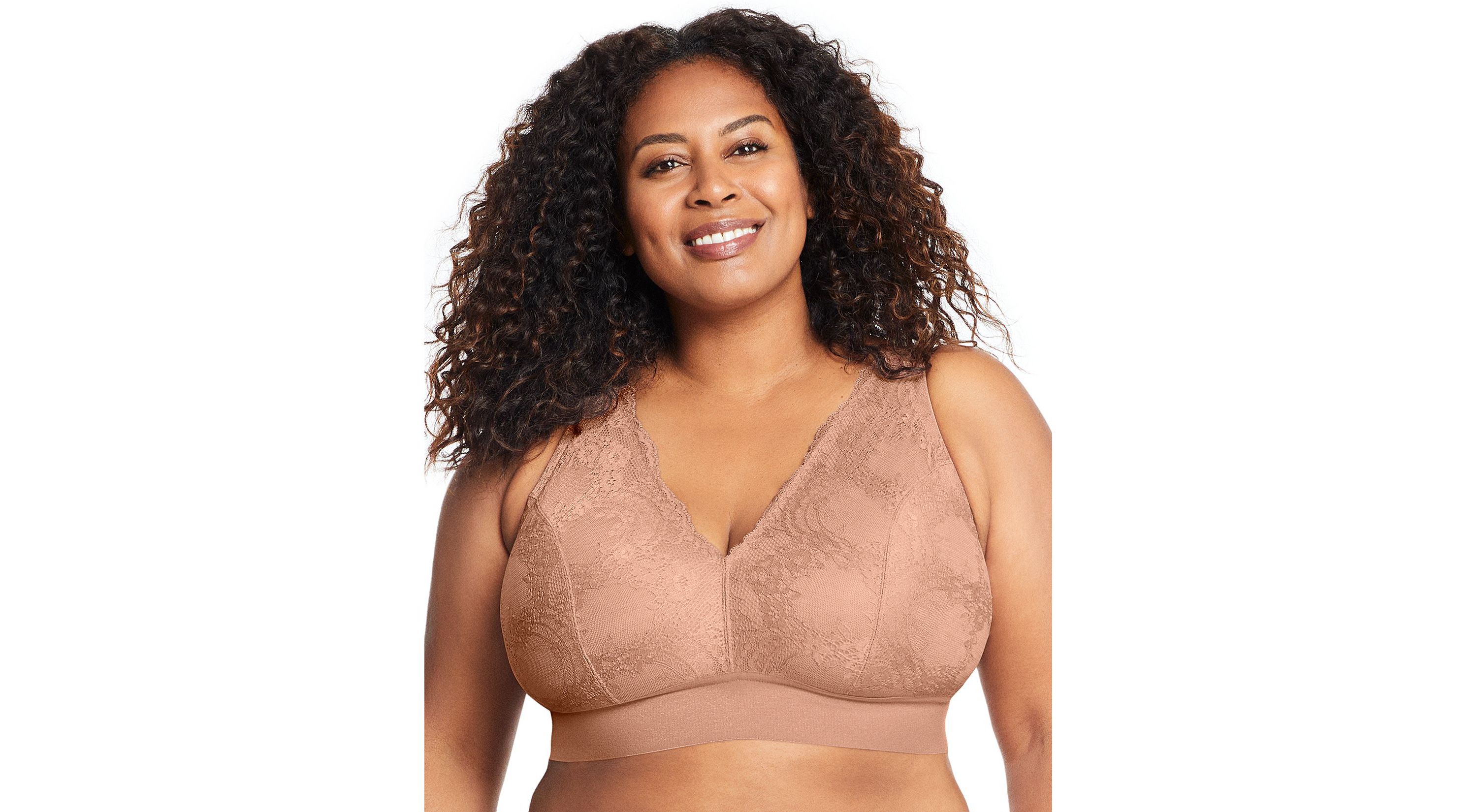 Full Figure Plus Size Bramour Lexington Lace Plunge Bralette Wirefree #7013