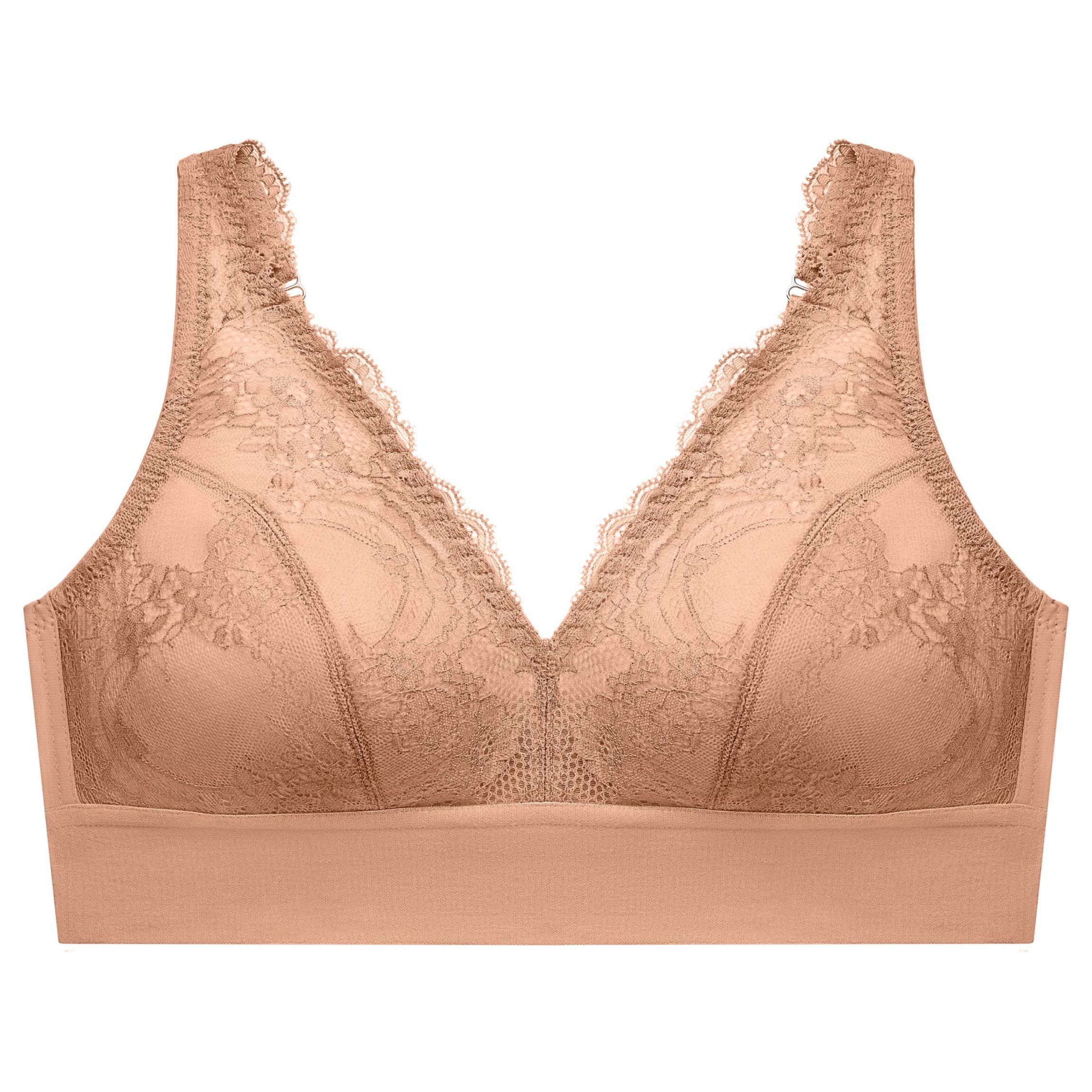 Full Figure Plus Size Bramour Lexington Lace Plunge Bralette Wirefree #7013