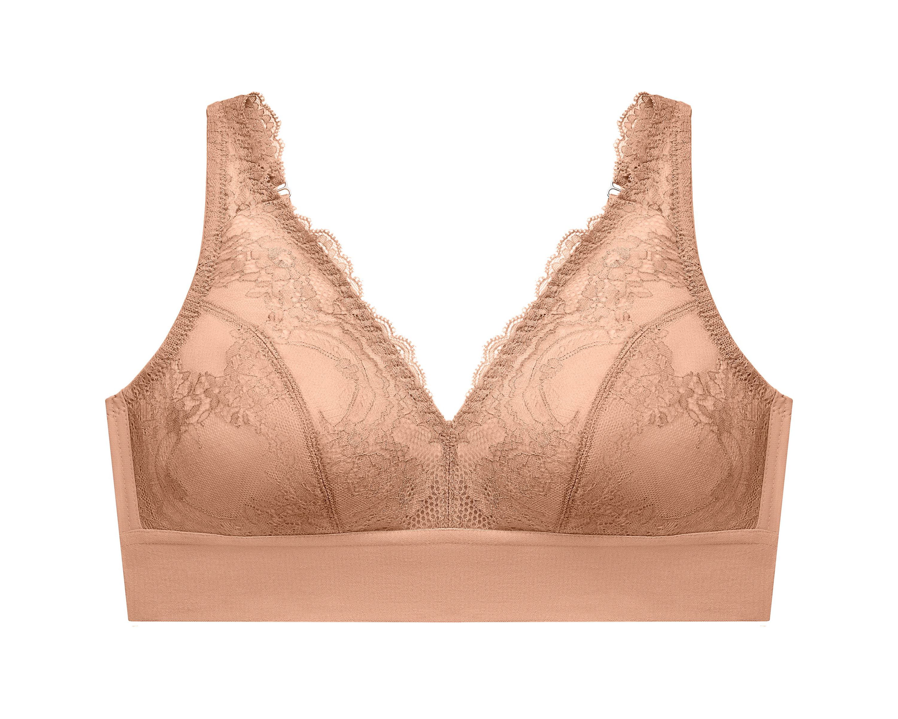 Full Figure Plus Size Bramour Lexington Lace Plunge Bralette Wirefree #7013