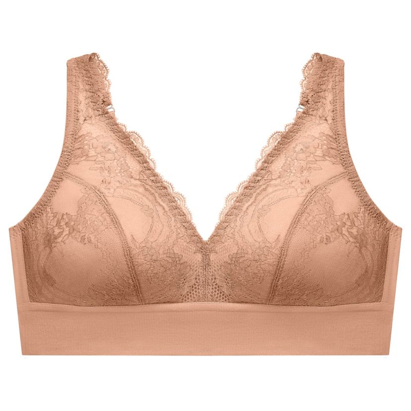 Full Figure Plus Size Bramour Lexington Lace Plunge Bralette Wirefree #7013