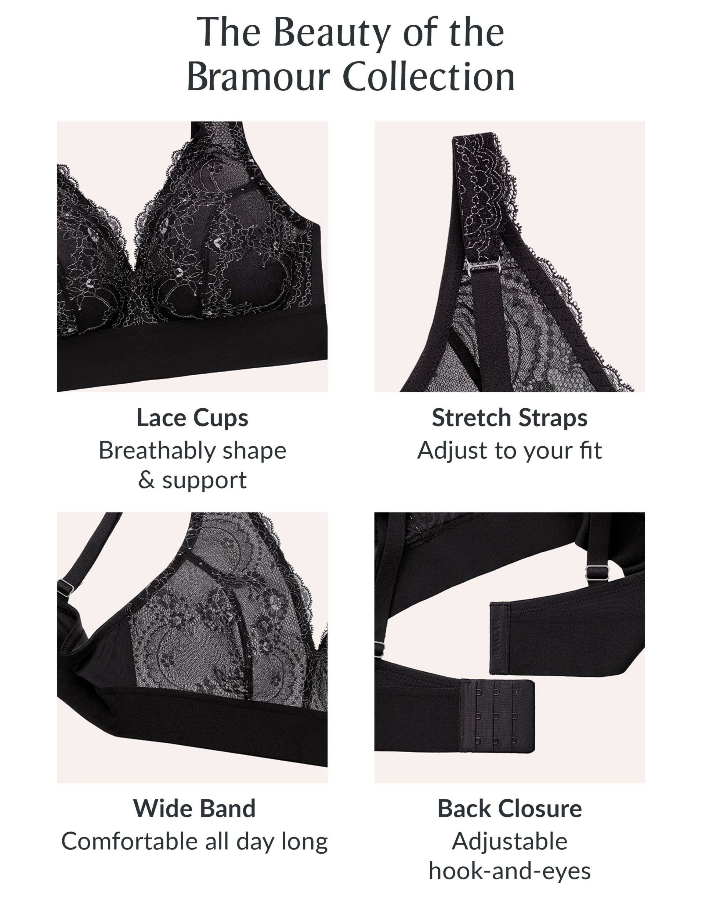 Full Figure Plus Size Bramour Lexington Lace Plunge Bralette Wirefree #7013