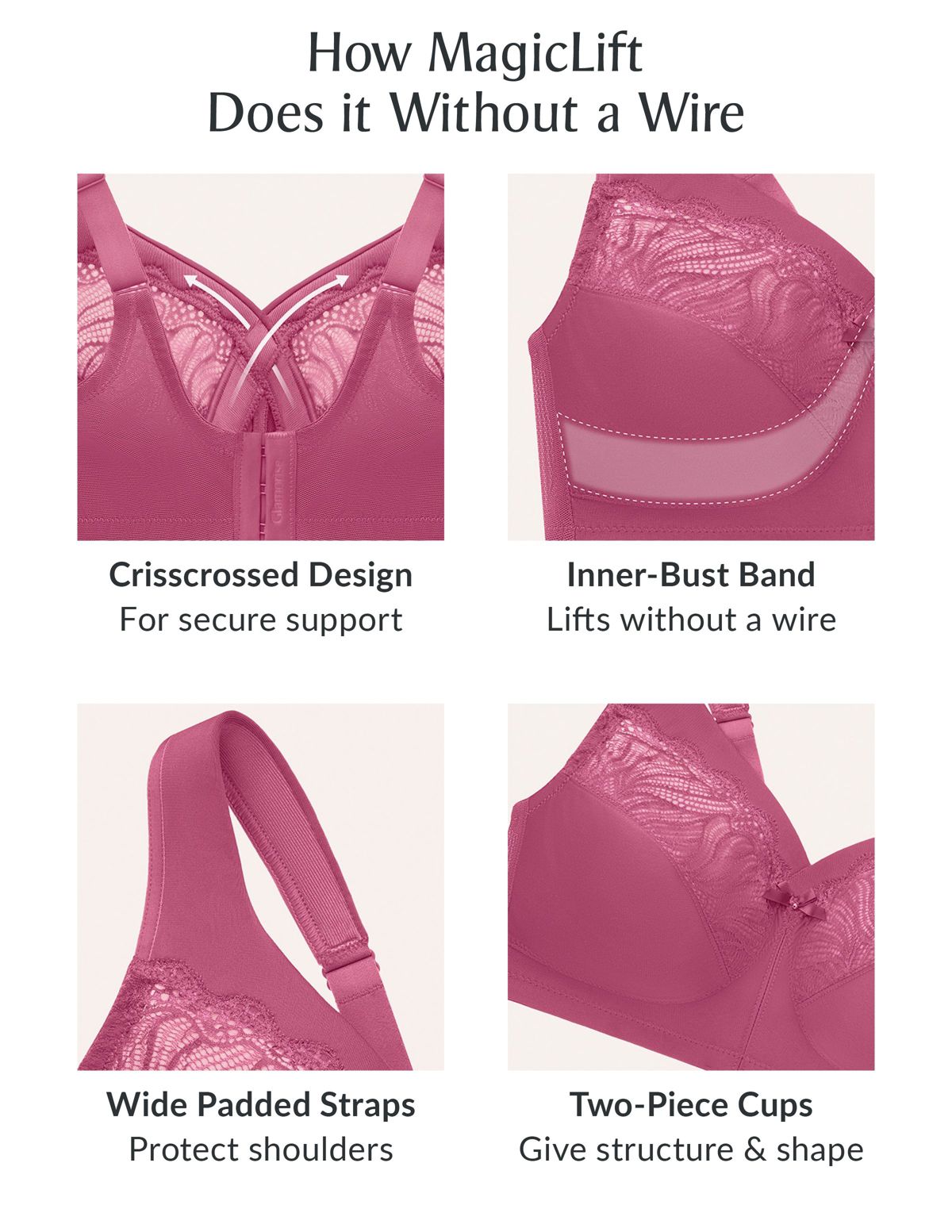 Full Figure Plus Size MagicLift Natural Shape Support Bra Wirefree #1010