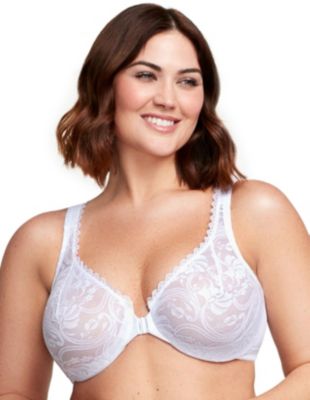 Glamorise Women's Full Figure Plus Size WonderWire Front-Closure Stretch Lace Bra Underwire #9245, White, 48C -  0889902058322