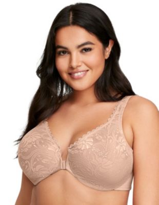 Glamorise Women's Full Figure Plus Size WonderWire Front-Closure Stretch Lace Bra Underwire #9245, 34F -  0889902023474