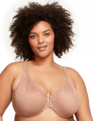 Glamorise Women's Full Figure Plus Size Lacey T-Back Front-Closure WonderWire Bra Underwire #9246