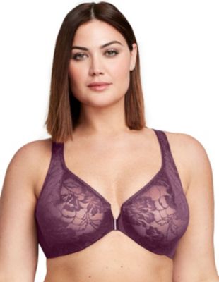 Glamorise® Full Figure Plus Size Lacey T-Back Front-Closure WonderWire Bra Underwire #9246 | belk
