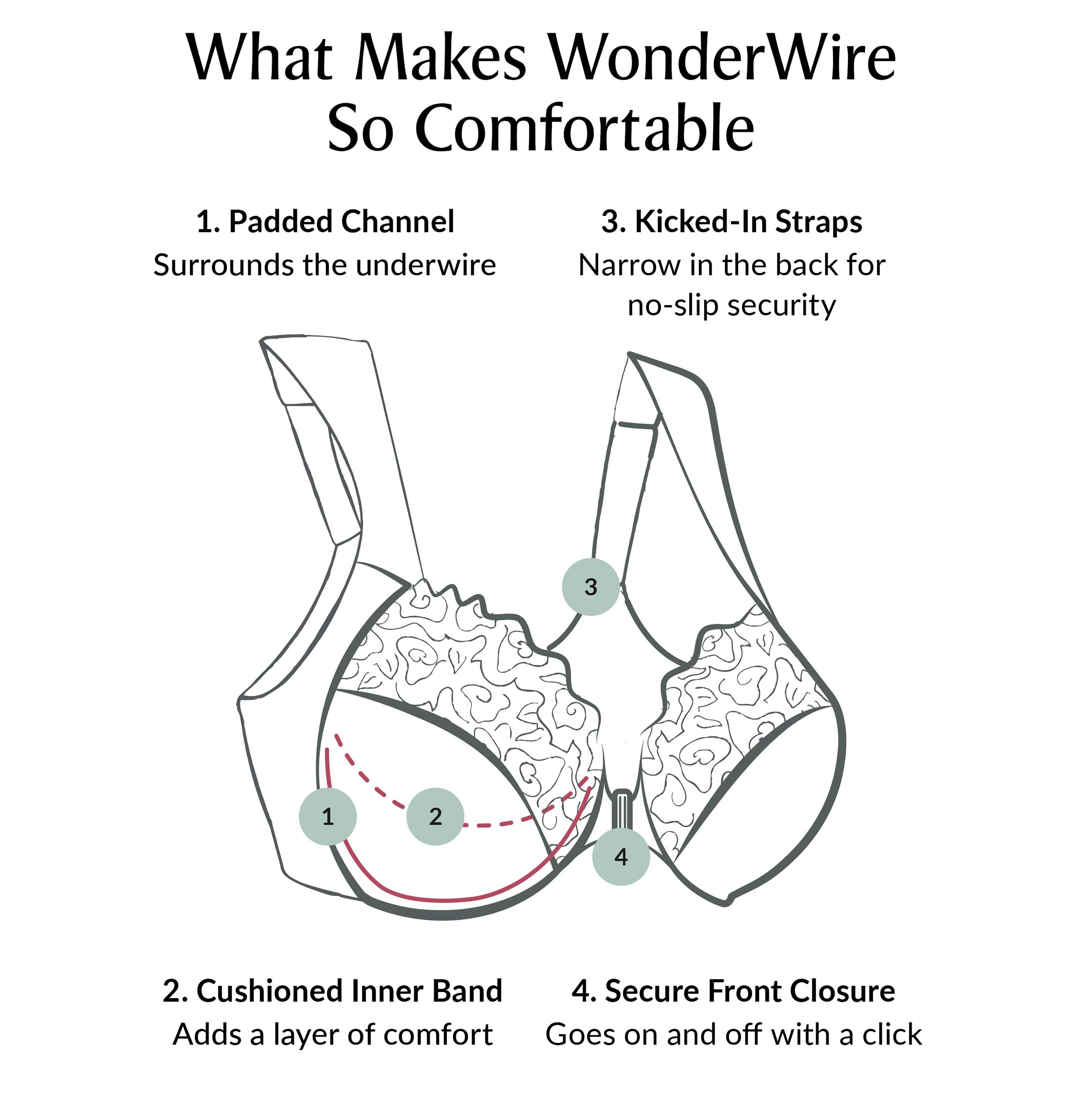Full Figure Plus Size Lacey T-Back Front-Closure WonderWire Bra Underwire  #9246