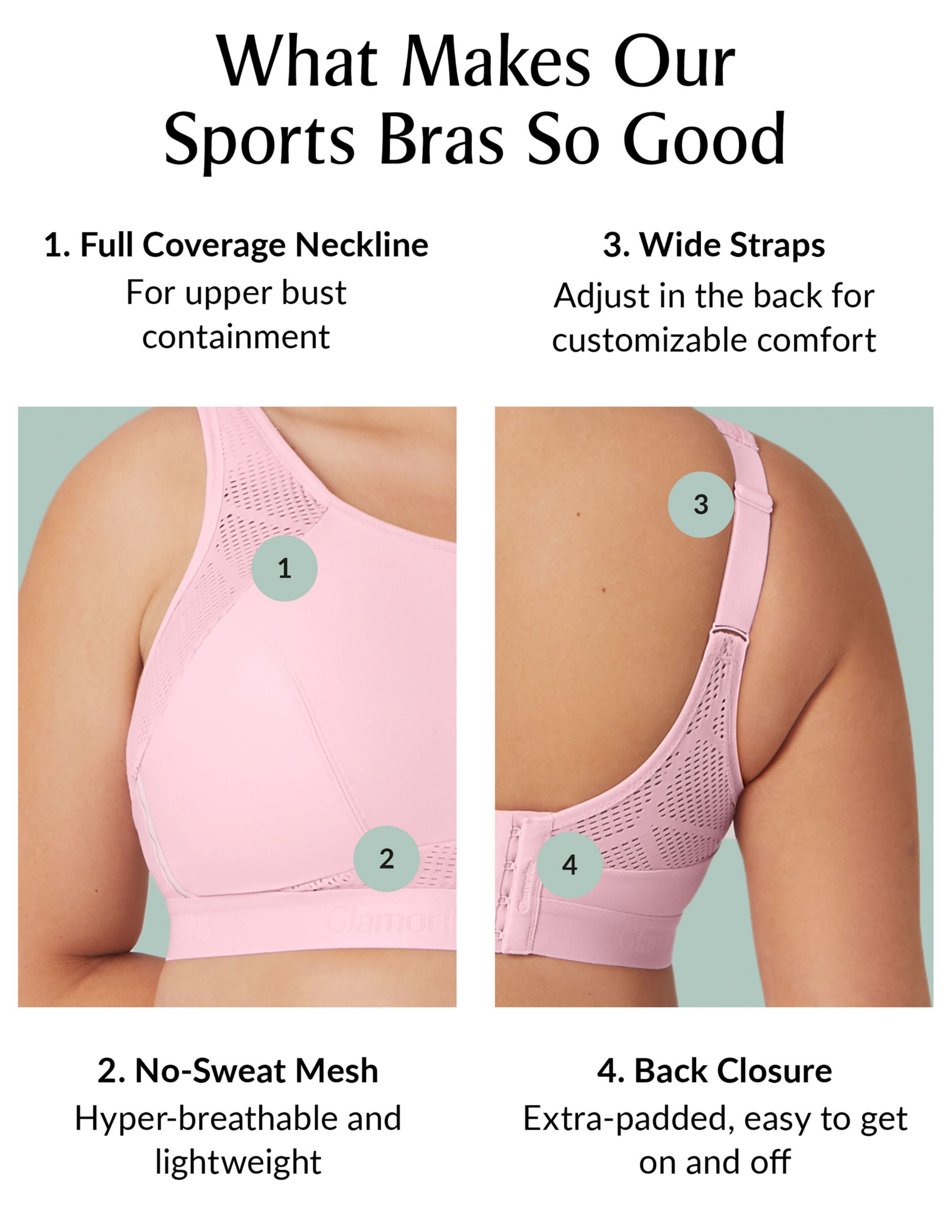 Full Figure Plus Size No-Sweat Mesh Sports Bra Wirefree #1068