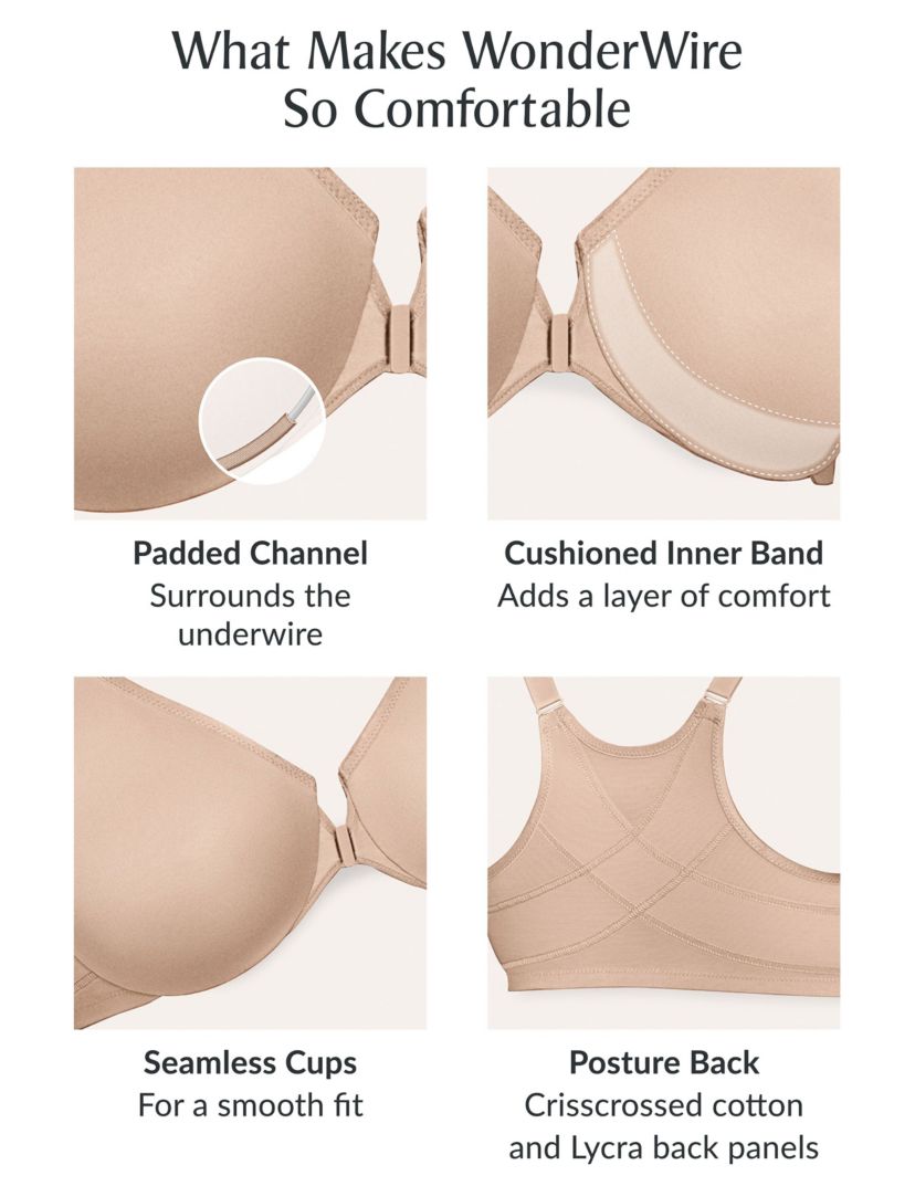 Full Figure Plus Size WonderWire Front-Closure Posture Back Bra Underwire #9265