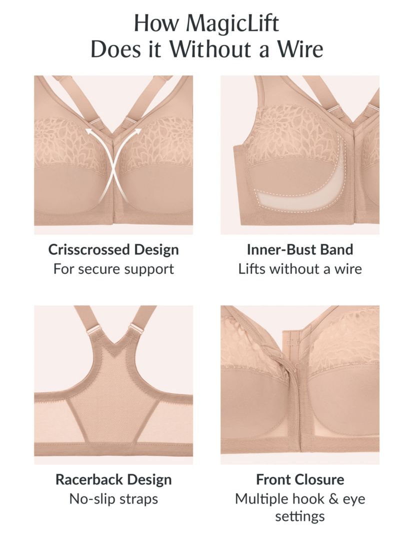 Full Figure Plus Size MagicLift Front-Closure Racerback Bra Wirefree #1206