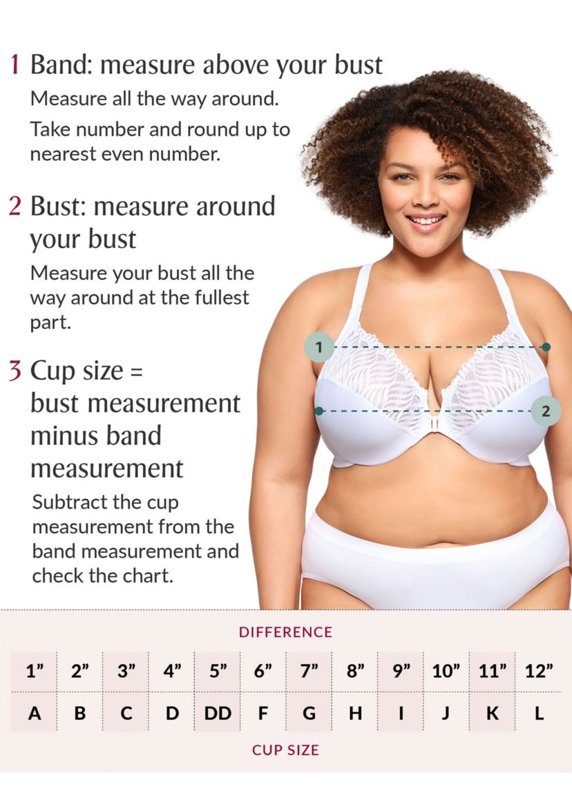 Full Figure Plus Size WonderWire Front-Closure Posture Lace Bra Underwire #1255