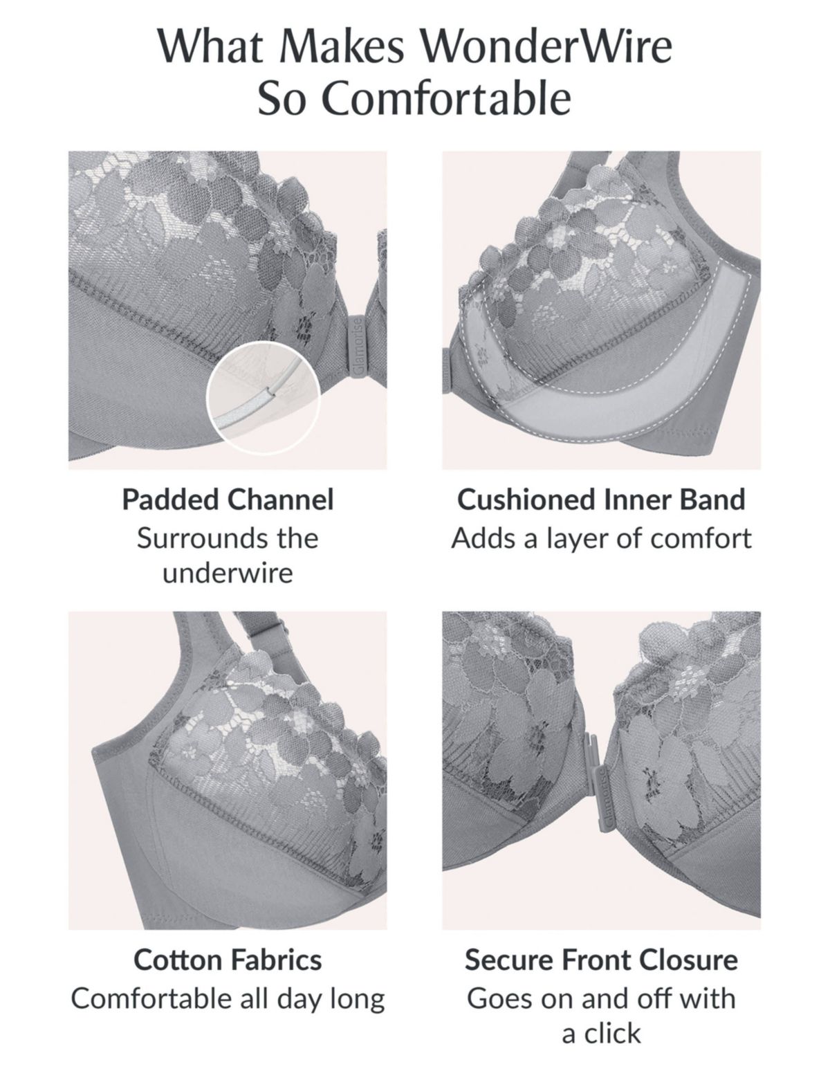 Full Figure Plus Size Front-Closure Cotton WonderWire Bra Underwire #1241