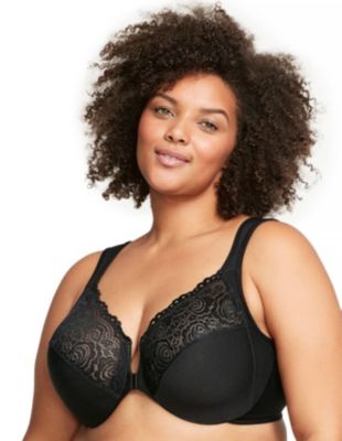 Glamorise Women's Full Figure Plus Size WonderWire Front-Closure Bra Underwire #1245, Black, 48 DD