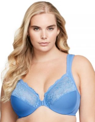 Glamorise Women's Full Figure Plus Size WonderWire Front-Closure Bra Underwire #1245, Blue -  0889902056861