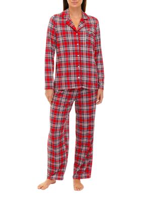 TAMPAP Women's Shirt Collar Fleece Pajama Set Patterned Set 45691