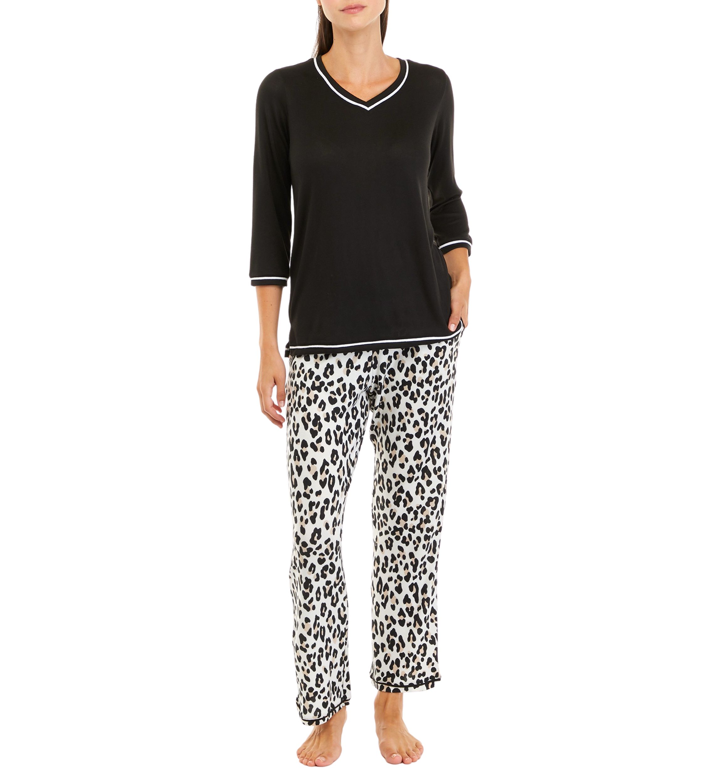Womens 3/4 Sleeve Whisper Soft Pajama Set 