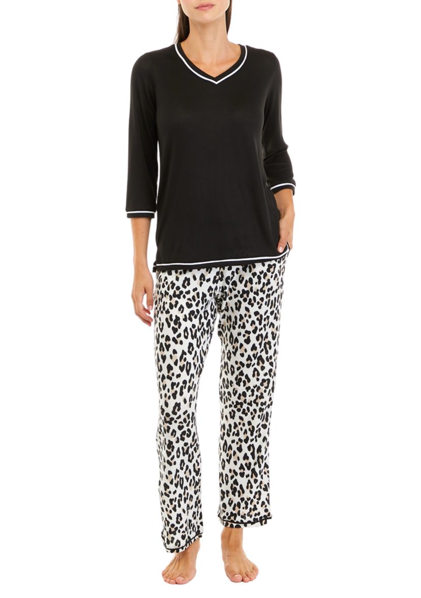 Womens 3/4 Sleeve Whisper Soft Pajama Set 
