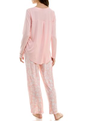 Kate Spade New York Long Sleeve V-Neck Stretch Velour Animal Print Pajama Set - Xs