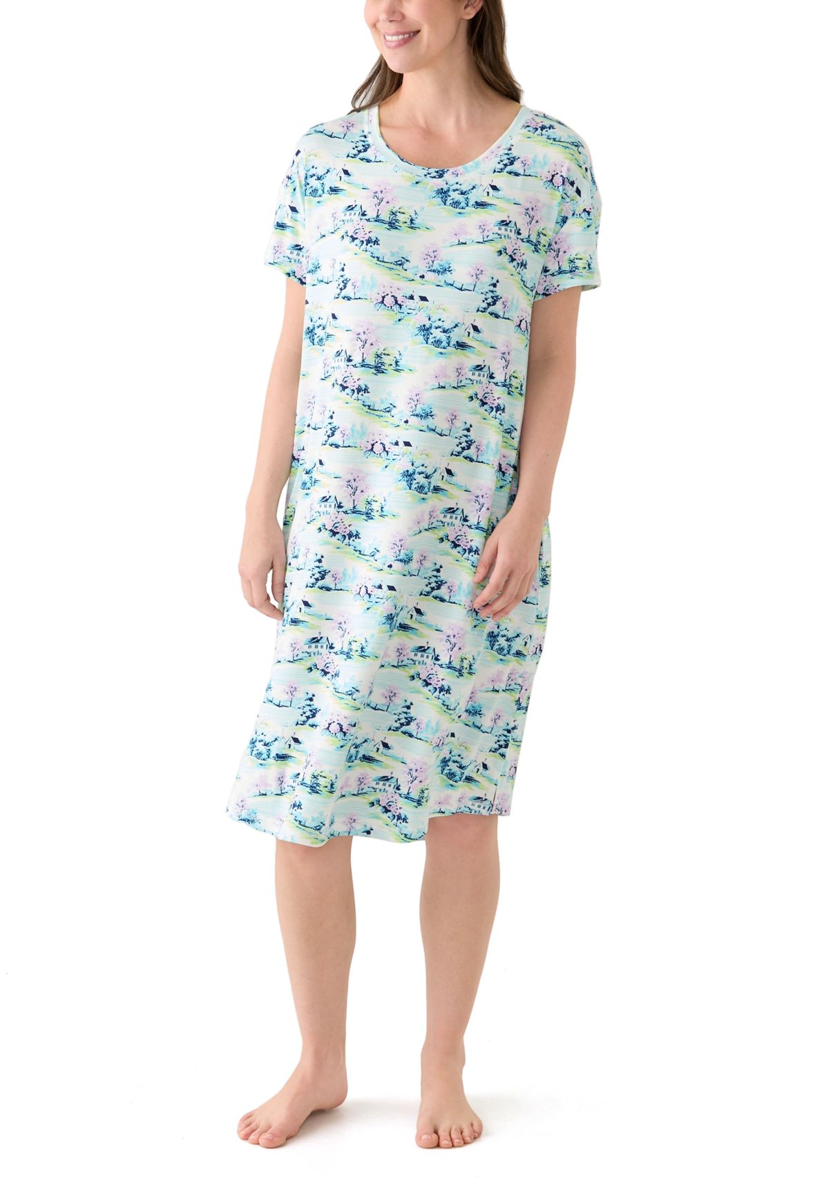 Womens Short Sleeve Midi Sleepshirt 