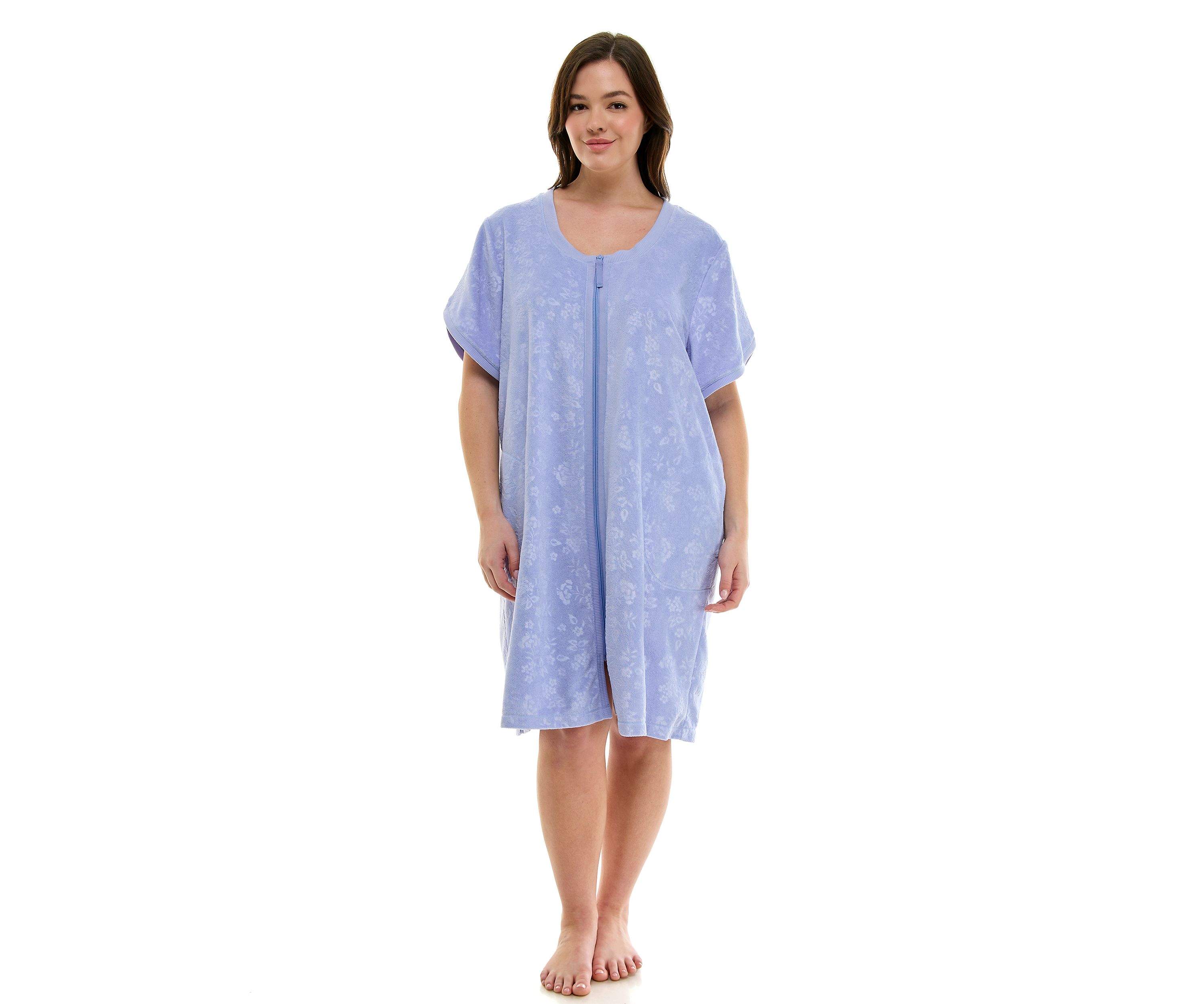 Plus Size Embroidered Terry Zip Robe 