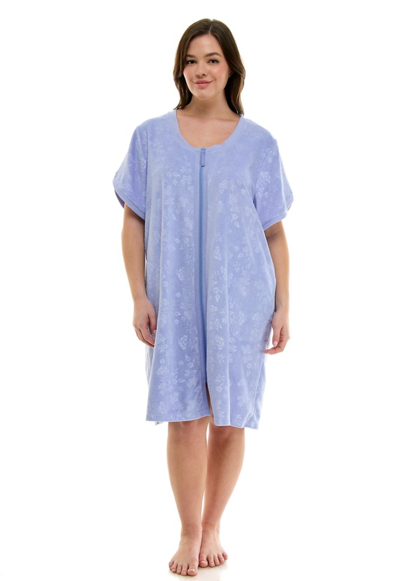 Plus Size Embroidered Terry Zip Robe 