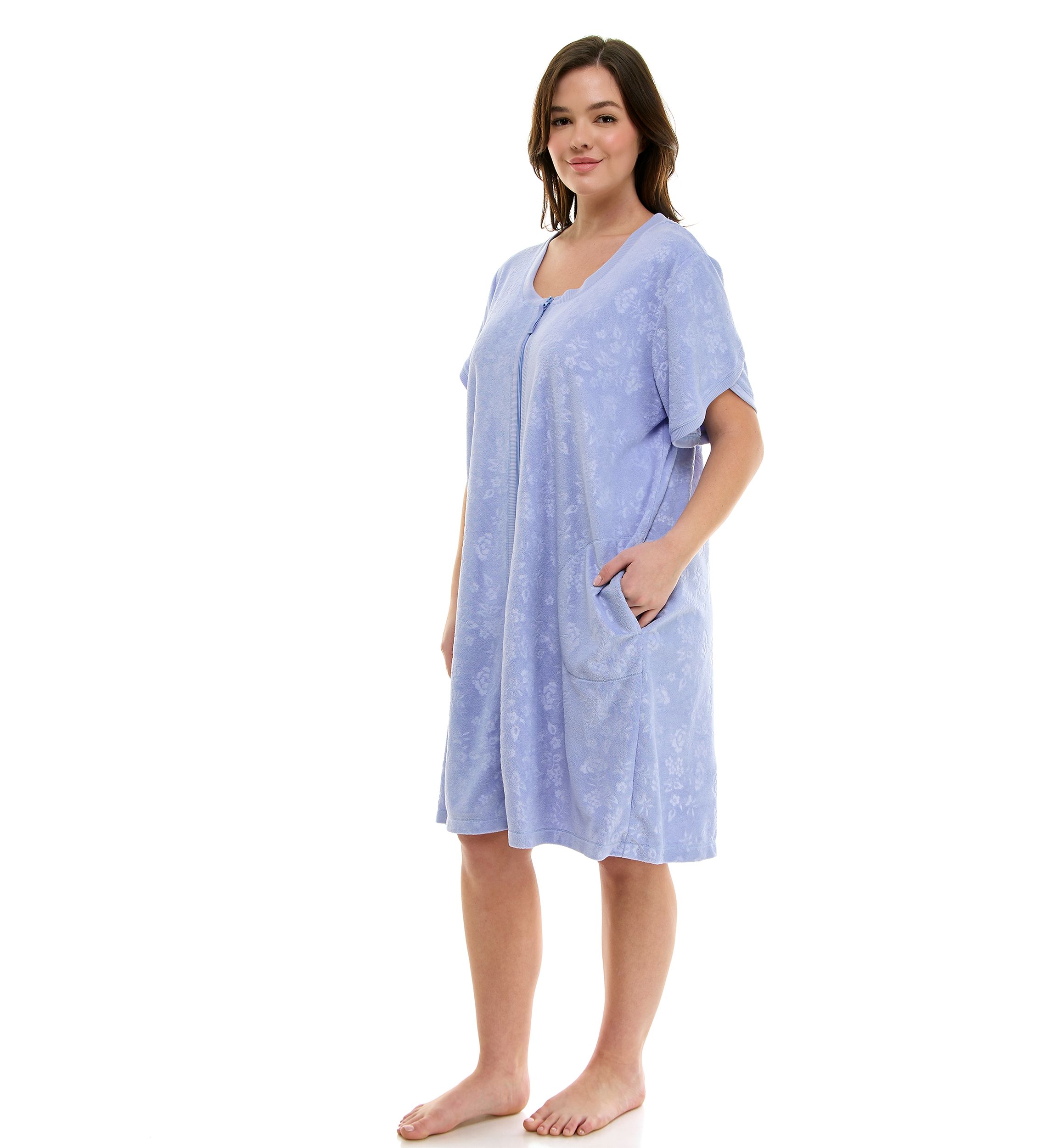 Plus Size Embroidered Terry Zip Robe 